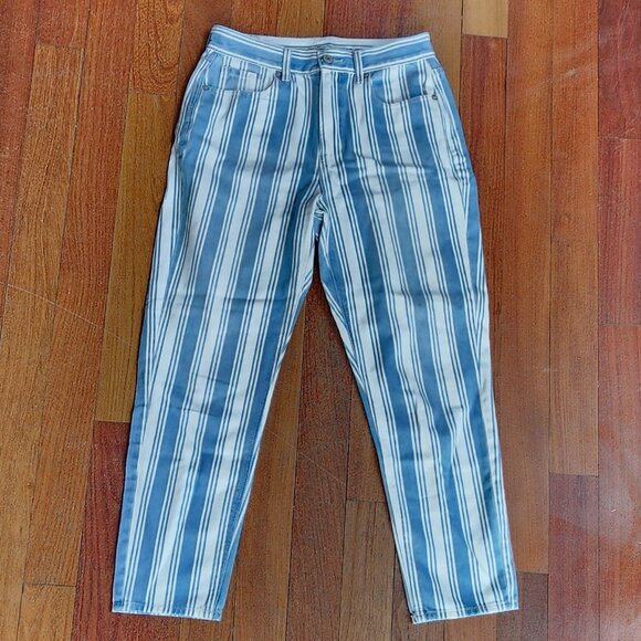 American Eagle Outfitters Blue/White Vertical Striped Mom Jeans Size 4 Short - Picture 4 of 16
